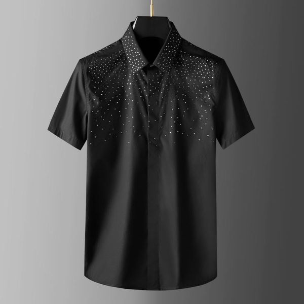 men's casual shirts 2021 summer luxury fashion rhinestones shirt slim men social club outfits blusas masculina short sleeve, White;black
men's casual shirts 2021 summer luxury fashion rhinestones shirt slim men social club outfits blusas masculina short sleeve, White;black