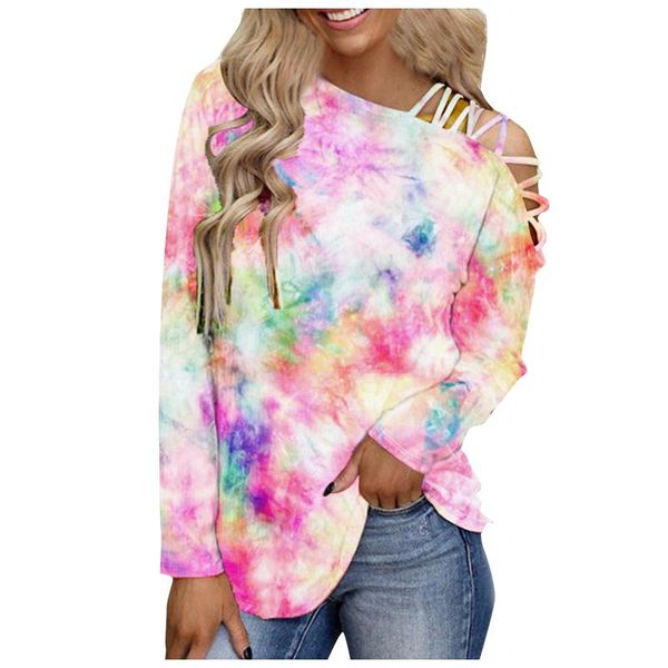women's t-shirt autumn spring fashion tie-dye long sleeve loose casual strapless lace-up women streetwear, White
women's t-shirt autumn spring fashion tie-dye long sleeve loose casual strapless lace-up women streetwear, White