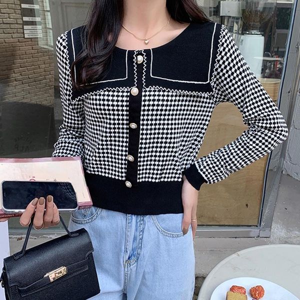 women's sweaters pull femme 2021 sailor collar plaid women sweater contrast color knitted pullover mujer autumn winter long sleeve top, White;black
women's sweaters pull femme 2021 sailor collar plaid women sweater contrast color knitted pullover mujer autumn winter long sleeve top, White;black