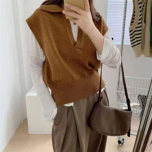 autumn knitted vest women's small lapel exquisite thin loose color wear, White
autumn knitted vest women's small lapel exquisite thin loose color wear, White