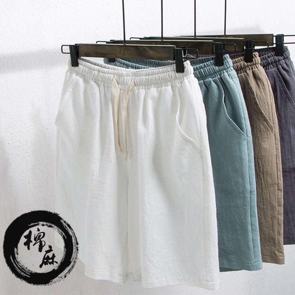 men's shorts 2020 summer large casual shorts trendy men's cotton and linen capris, White;black
men's shorts 2020 summer large casual shorts trendy men's cotton and linen capris, White;black