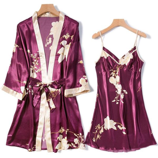 print flower robe set summer satin kimono gown women casual 2pcs sleepwear female silky nighty&robe v-neck home clothing women's, Black;red
print flower robe set summer satin kimono gown women casual 2pcs sleepwear female silky nighty&robe v-neck home clothing women's, Black;red