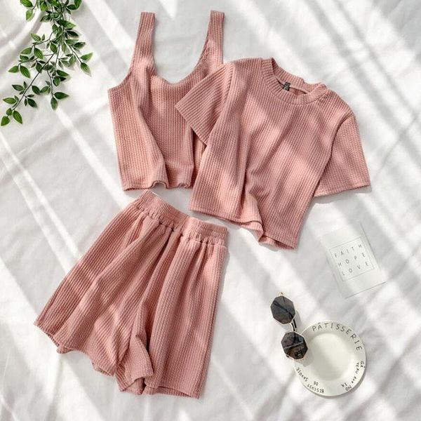 women's tracksuits summer women three-piece set o neck solid short sleeve t-shirt with vest high waist wide leg shorts casual suit, Gray
women's tracksuits summer women three-piece set o neck solid short sleeve t-shirt with vest high waist wide leg shorts casual suit, Gray