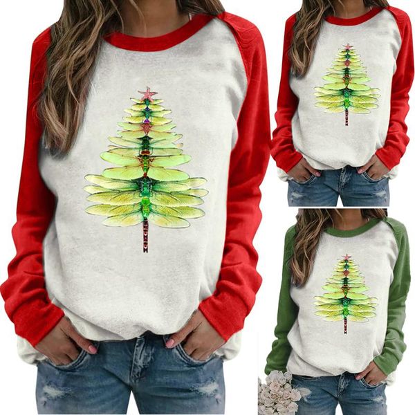 women's t-shirt dragonfly pattern printed o neck ladies long sleeve casual female loose patchwork pullover, White
women's t-shirt dragonfly pattern printed o neck ladies long sleeve casual female loose patchwork pullover, White