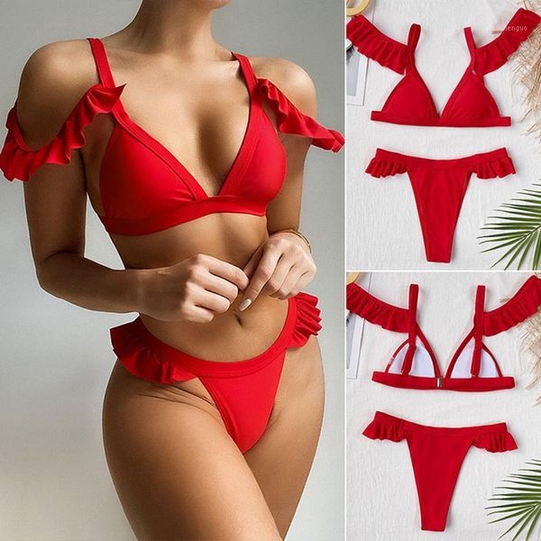 women's solid color lotus leaf sleeve ladies split 2-piece swimsuit red swimwear, White;black
women's solid color lotus leaf sleeve ladies split 2-piece swimsuit red swimwear, White;black