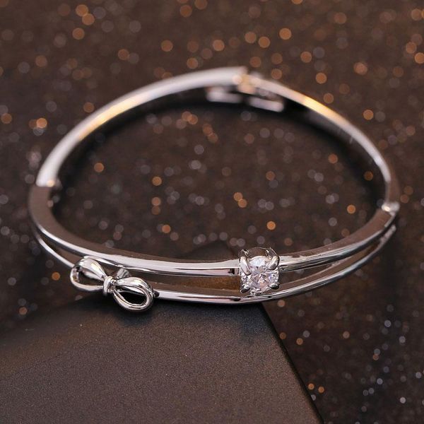 bangle metal bracelet silver plated round zirconia bowknot bow bangles and bracelets for women, Black
bangle metal bracelet silver plated round zirconia bowknot bow bangles and bracelets for women, Black
