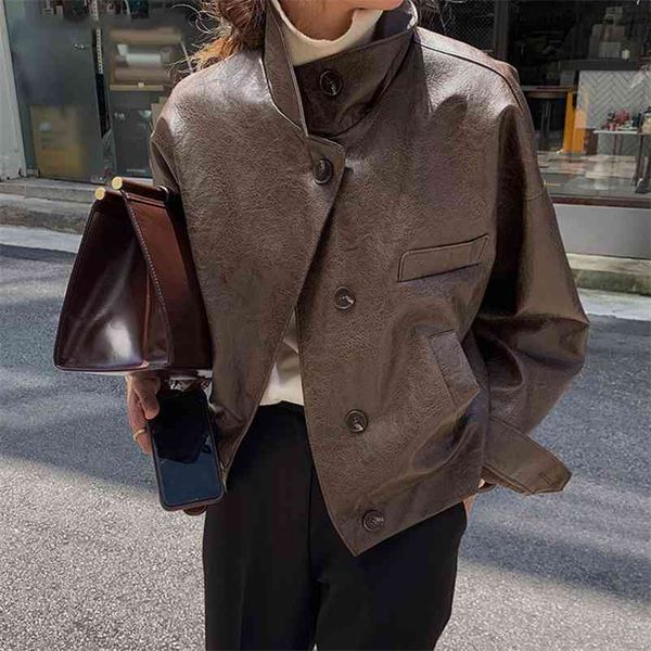 women pu leather jackets lady single-breasted loose faux outerwear autumn streetwear winter jacket 210517, Black;brown
women pu leather jackets lady single-breasted loose faux outerwear autumn streetwear winter jacket 210517, Black;brown