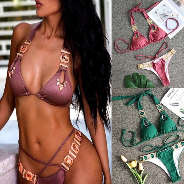 women's swimwear diamond bikini 2021 crystal female halter bandeau swimsuit women brazilian two piece set thong bathing suit, White;black
women's swimwear diamond bikini 2021 crystal female halter bandeau swimsuit women brazilian two piece set thong bathing suit, White;black