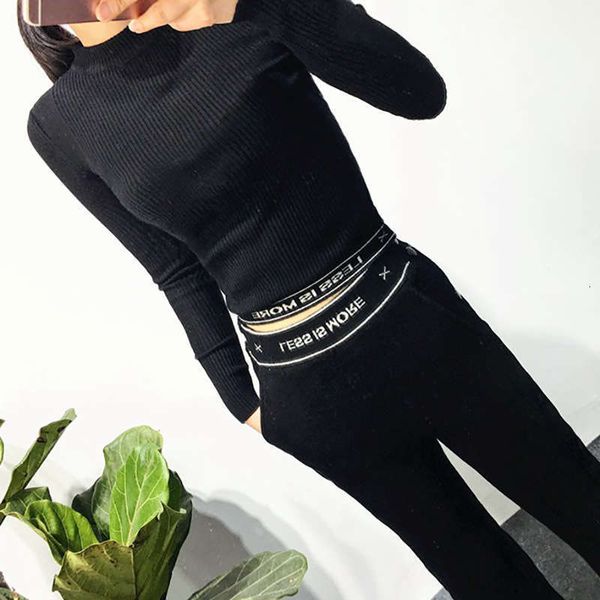 women's sports korean tracksuits knitting suit slim fit with split pants, Gray