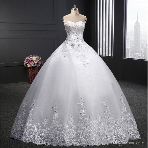 applique lace strapless ball gown wedding dresses floor length plus size modern simple bead crystal bridal dress, White
applique lace strapless ball gown wedding dresses floor length plus size modern simple bead crystal bridal dress, White