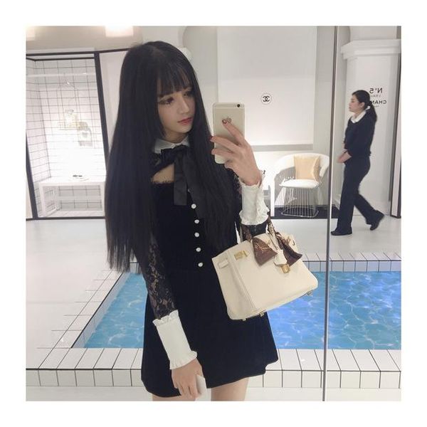 casual dresses 2021 spring cute women's vintage black & white patchwork hollow out lace dress long sleeve bow pin slimfit one piece, Black;gray
casual dresses 2021 spring cute women's vintage black & white patchwork hollow out lace dress long sleeve bow pin slimfit one piece, Black;gray