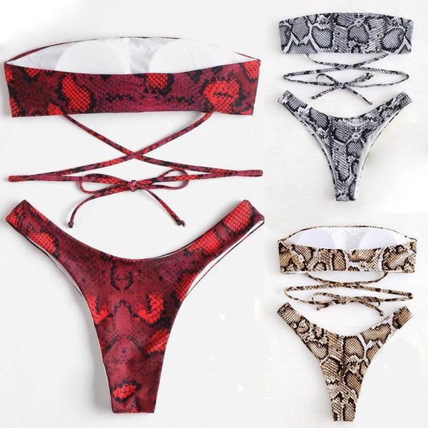 women's swimwear lace up snakeskin print set summer bandeau bandage swimsuit biquinis holiday padded bra thong bathing beach maillot de, White;black
women's swimwear lace up snakeskin print set summer bandeau bandage swimsuit biquinis holiday padded bra thong bathing beach maillot de, White;black