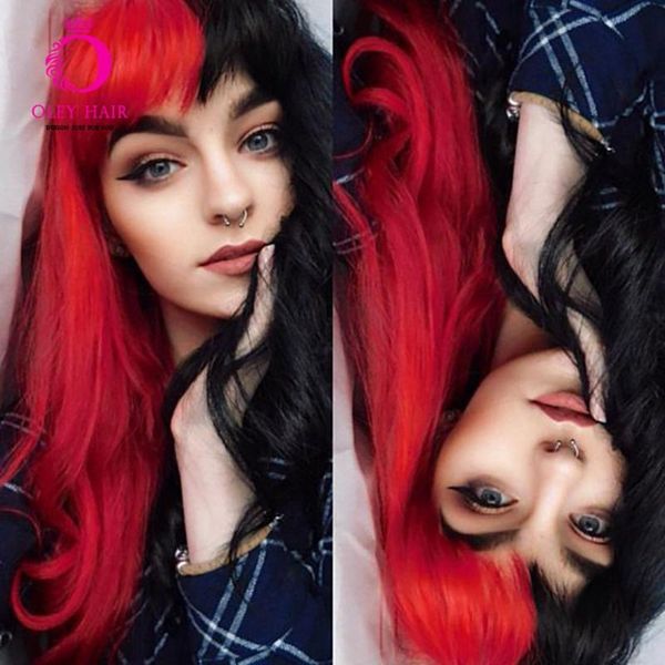 synthetic wigs oley hair arrivial half black red wig none lace green gray cosplay with bnags for women
synthetic wigs oley hair arrivial half black red wig none lace green gray cosplay with bnags for women
