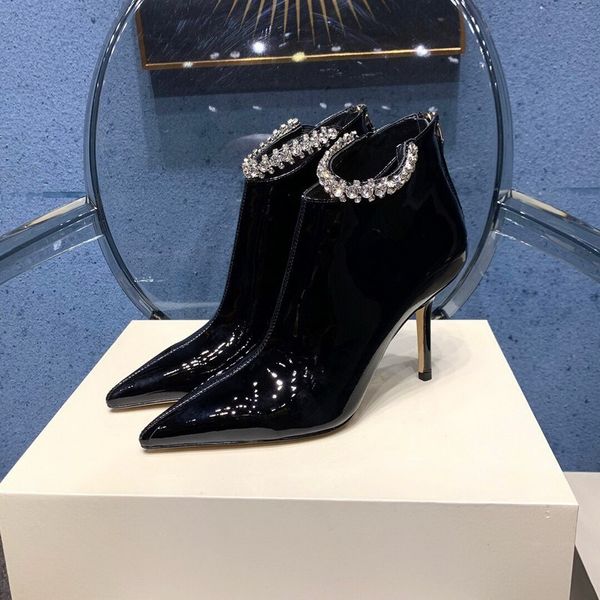 new designer women high heel boots black genuine leather with rhinestones 8.5cm heels ankle boot brand ladies glitter winter autumn shoes 34
new designer women high heel boots black genuine leather with rhinestones 8.5cm heels ankle boot brand ladies glitter winter autumn shoes 34