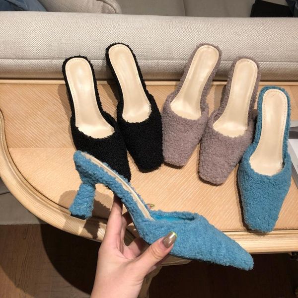 slippers autumn lamb wood high heels women slip on mules fashion pointed toe woman slides blue ladies pumps, Black
slippers autumn lamb wood high heels women slip on mules fashion pointed toe woman slides blue ladies pumps, Black