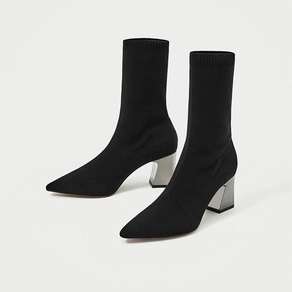 dress shoes pointed high-heeled elastic boots, medium heeled silver heel thick women's autumn and winter 2021 mid, Black
dress shoes pointed high-heeled elastic boots, medium heeled silver heel thick women's autumn and winter 2021 mid, Black