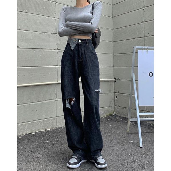 women's jeans chinese pants personality fashion trend design sense of high waist wide leg hole hanging spot, Blue
women's jeans chinese pants personality fashion trend design sense of high waist wide leg hole hanging spot, Blue