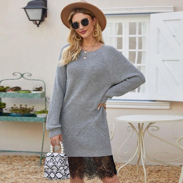 casual dresses women o neck knit sweater dress lace stitching solid color autumn winter, Black;gray
casual dresses women o neck knit sweater dress lace stitching solid color autumn winter, Black;gray