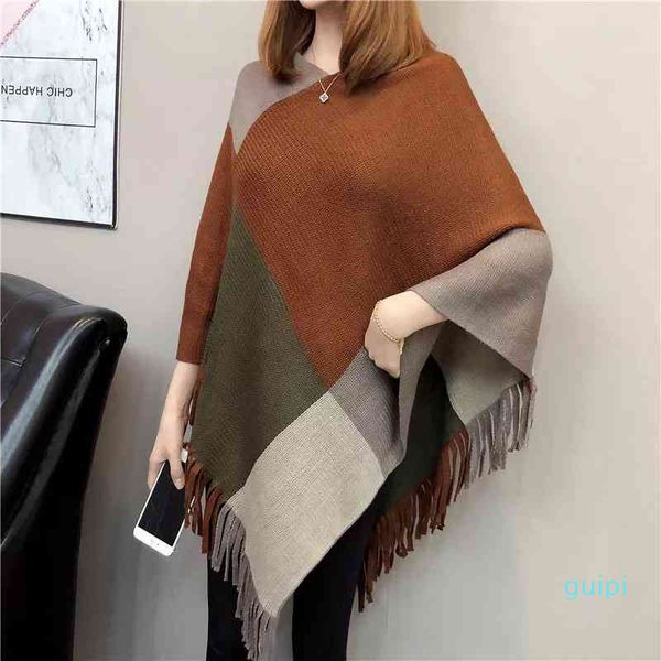 straight color grid knitted warm cape autumn and winter imitation cashmere knitted tassel pullover cloak, Blue;gray
straight color grid knitted warm cape autumn and winter imitation cashmere knitted tassel pullover cloak, Blue;gray