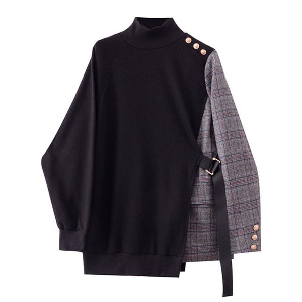 women's hoodies & sweatshirts hoodie casual women patchwork plaid 2021 autumn winter turtle neck long sleeve loose korea fashion, Black
women's hoodies & sweatshirts hoodie casual women patchwork plaid 2021 autumn winter turtle neck long sleeve loose korea fashion, Black