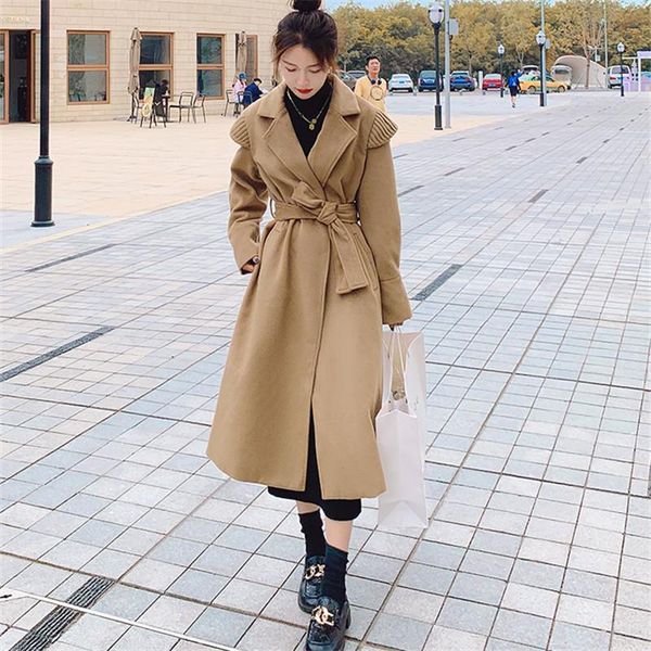 women's wool & blends british style vintage elegant belted woolen trench coat for women autumn winter female slim casual long overcoat, Black
women's wool & blends british style vintage elegant belted woolen trench coat for women autumn winter female slim casual long overcoat, Black