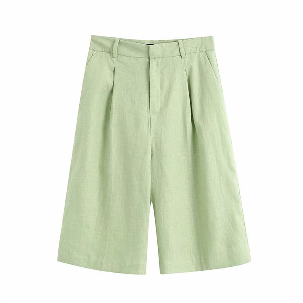 women casual green za straight half pants summer fashion female high waist loose cotton linen zipper solid knee femme 210421, Black;white
women casual green za straight half pants summer fashion female high waist loose cotton linen zipper solid knee femme 210421, Black;white