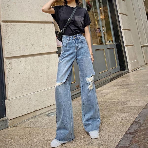 women spring hole jeans vintage elastic light straight trousers autumn female fashion high waist wide leg ripped denim pants women's, Blue
women spring hole jeans vintage elastic light straight trousers autumn female fashion high waist wide leg ripped denim pants women's, Blue