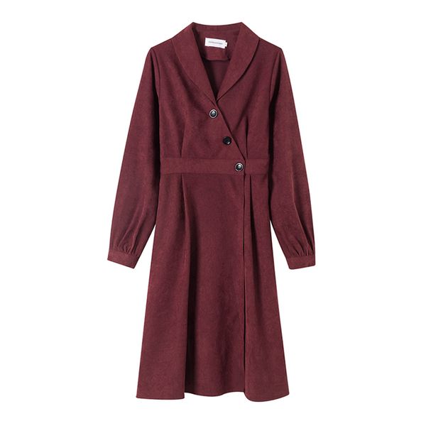 women red black khaki corduroy shawl collar knee length dress elegant winter warm d1520 210514, Black;gray
women red black khaki corduroy shawl collar knee length dress elegant winter warm d1520 210514, Black;gray