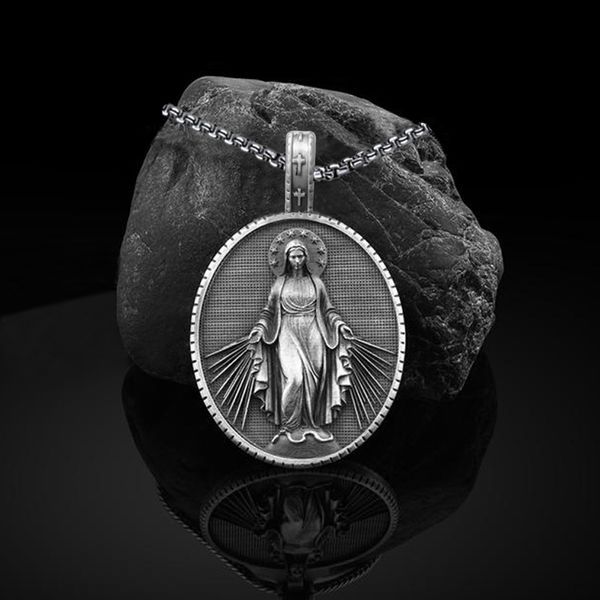 2021 new arrival virgin mary pendant medal religious christian necklace catholic retro tag men with titanium steel sweater chain, Silver
2021 new arrival virgin mary pendant medal religious christian necklace catholic retro tag men with titanium steel sweater chain, Silver