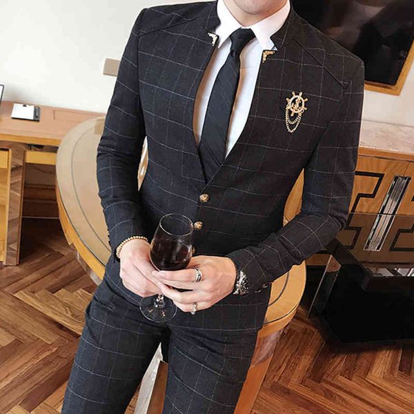 men's suits & blazers mandarin collar suit plaid check male chinese business casual terno slim fit black navy wedding, White;black
men's suits & blazers mandarin collar suit plaid check male chinese business casual terno slim fit black navy wedding, White;black