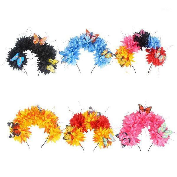halloween chrysanthemum headband flower crown butterfly beaded party headpiece1