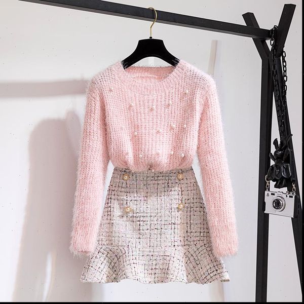 two piece set autumn womens tracksuits spring beaded pullover sweater and plaid tweed mermaid skirt soft mohair knitted a098, Gray
two piece set autumn womens tracksuits spring beaded pullover sweater and plaid tweed mermaid skirt soft mohair knitted a098, Gray