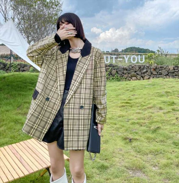 women's suits & blazers ladies plaid suit coat spring and autumn long sleeve loose thin lapel casual fashion trend, White;black
women's suits & blazers ladies plaid suit coat spring and autumn long sleeve loose thin lapel casual fashion trend, White;black