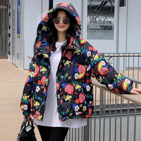 women's down & parkas winter printed jackets casual oversized thick warm hooded pattern coat girls outwear, Black
women's down & parkas winter printed jackets casual oversized thick warm hooded pattern coat girls outwear, Black
