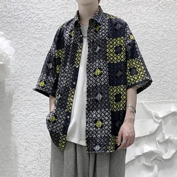 men's casual shirts summer plaid gray half sleeve shirt men 's hawaiian loose oversized printed turn- down collar vintage, White;black
men's casual shirts summer plaid gray half sleeve shirt men 's hawaiian loose oversized printed turn- down collar vintage, White;black