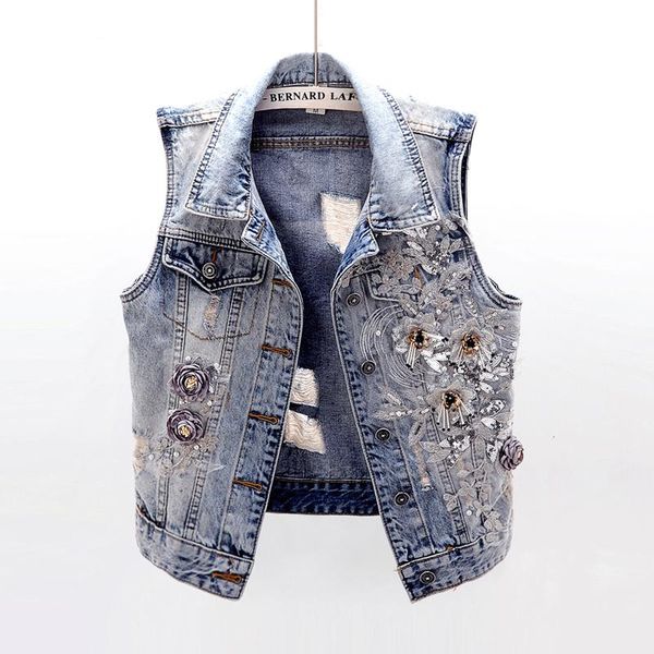 women's vests korean embroidery flowers holes denim vest women casual short sleeveless jacket coat wash blue slim jeans female waistcoa, Black;white
women's vests korean embroidery flowers holes denim vest women casual short sleeveless jacket coat wash blue slim jeans female waistcoa, Black;white