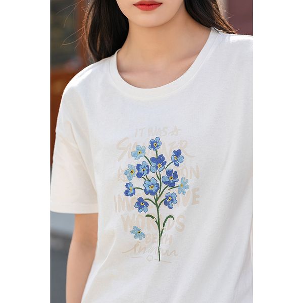 inman nature art girl style english print sweet blossom flower embroidery summer women short sleeve t shirt, White
inman nature art girl style english print sweet blossom flower embroidery summer women short sleeve t shirt, White
