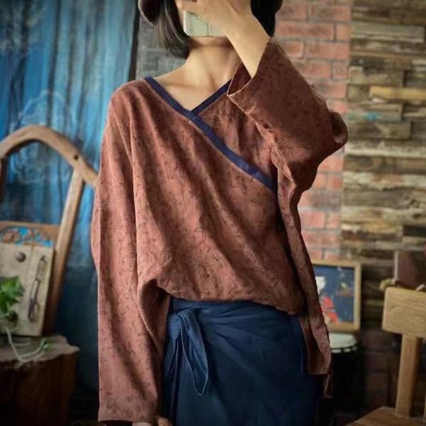 women's blouses & shirts johnature linen print flower vintage women chinese style autumn full sleeve 2021 loose retro v-neck, White
women's blouses & shirts johnature linen print flower vintage women chinese style autumn full sleeve 2021 loose retro v-neck, White