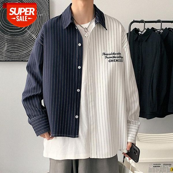 men's casual color matching asymmetric striped long-sleeved shirt loose green thin korean jacket #tt6c, White;black
men's casual color matching asymmetric striped long-sleeved shirt loose green thin korean jacket #tt6c, White;black