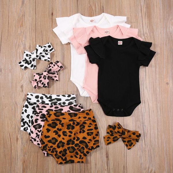 infant's three piece set, baby's solid color short sleeve romper leopard print shorts hair band for girls clothing sets, White
infant's three piece set, baby's solid color short sleeve romper leopard print shorts hair band for girls clothing sets, White