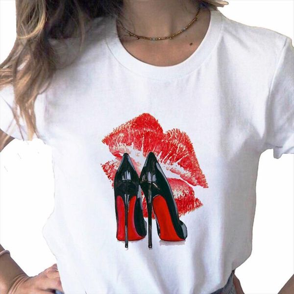 red lip print and mens women aesthetic harajuku female tee clothes 90s summer graphic top, White;black
red lip print and mens women aesthetic harajuku female tee clothes 90s summer graphic top, White;black