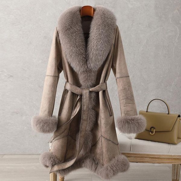 women's fur & faux 2021 real double face coat mid-length winter close-fitting leather collar cuffs garments, Black
women's fur & faux 2021 real double face coat mid-length winter close-fitting leather collar cuffs garments, Black