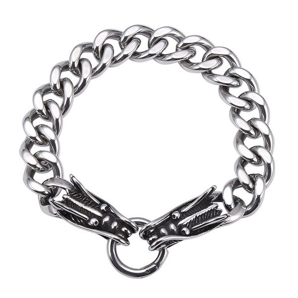 link, chain 12mm wide double dragon head stainless steel curb cuban link men bracelet punk rock male jewelry accessories gift gs0003, Black
link, chain 12mm wide double dragon head stainless steel curb cuban link men bracelet punk rock male jewelry accessories gift gs0003, Black