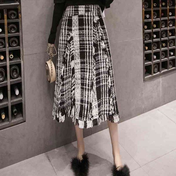 long skirt autumn and winter tweed grid irregular tassel long restoring retro high waist skirt 210522, Black
long skirt autumn and winter tweed grid irregular tassel long restoring retro high waist skirt 210522, Black