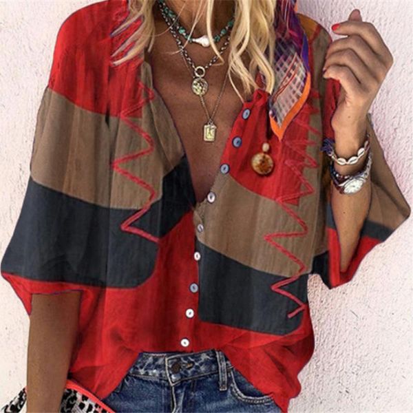 women's blouses & shirts 2021 summer casual splicing blouse shirt women fashion v-neck long sleeve button loose female blusa, White
women's blouses & shirts 2021 summer casual splicing blouse shirt women fashion v-neck long sleeve button loose female blusa, White