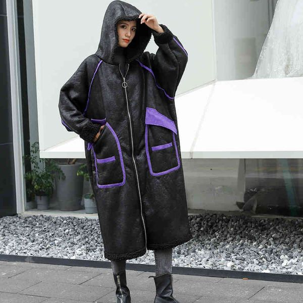 down women's plus size thick lamb winter street fashion hooded fur one loose mid-length coat, Black
down women's plus size thick lamb winter street fashion hooded fur one loose mid-length coat, Black