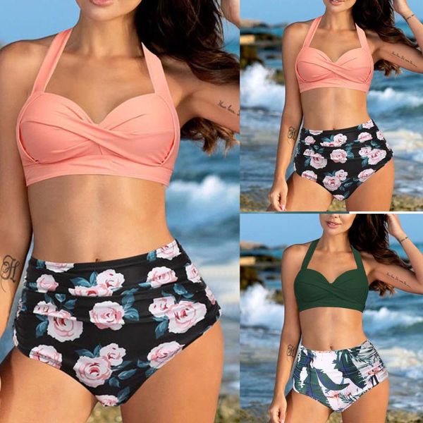 women's swimwear swimsuit women vintage two-piece retro halter ruched high waist print bikini set maillot de bain femme, White;black
women's swimwear swimsuit women vintage two-piece retro halter ruched high waist print bikini set maillot de bain femme, White;black