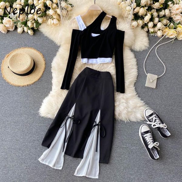 women's tracksuits neploe fashion women suit chic design fake two piece set t-shirt + high waist irregular patchwork drawstring skirt 2, Gray
women's tracksuits neploe fashion women suit chic design fake two piece set t-shirt + high waist irregular patchwork drawstring skirt 2, Gray
