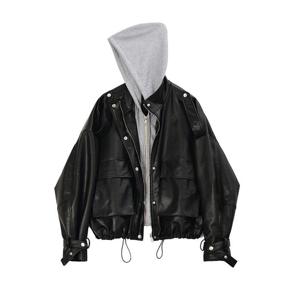 women's leather & faux 2021 autumn winter women pu jacket loose hooded soft coat female zipper biker outwear, Black
women's leather & faux 2021 autumn winter women pu jacket loose hooded soft coat female zipper biker outwear, Black