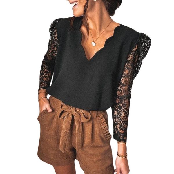 women's t-shirt women fashion lace long sleeve v-neck stitching see through ladies shirts solid color clothes woman shirt, White
women's t-shirt women fashion lace long sleeve v-neck stitching see through ladies shirts solid color clothes woman shirt, White